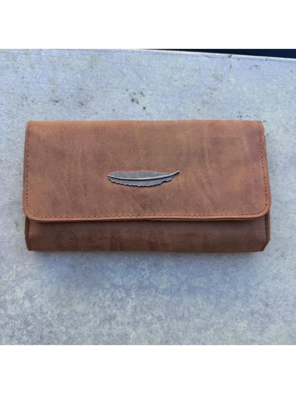 Faux suede feather clutch wallet